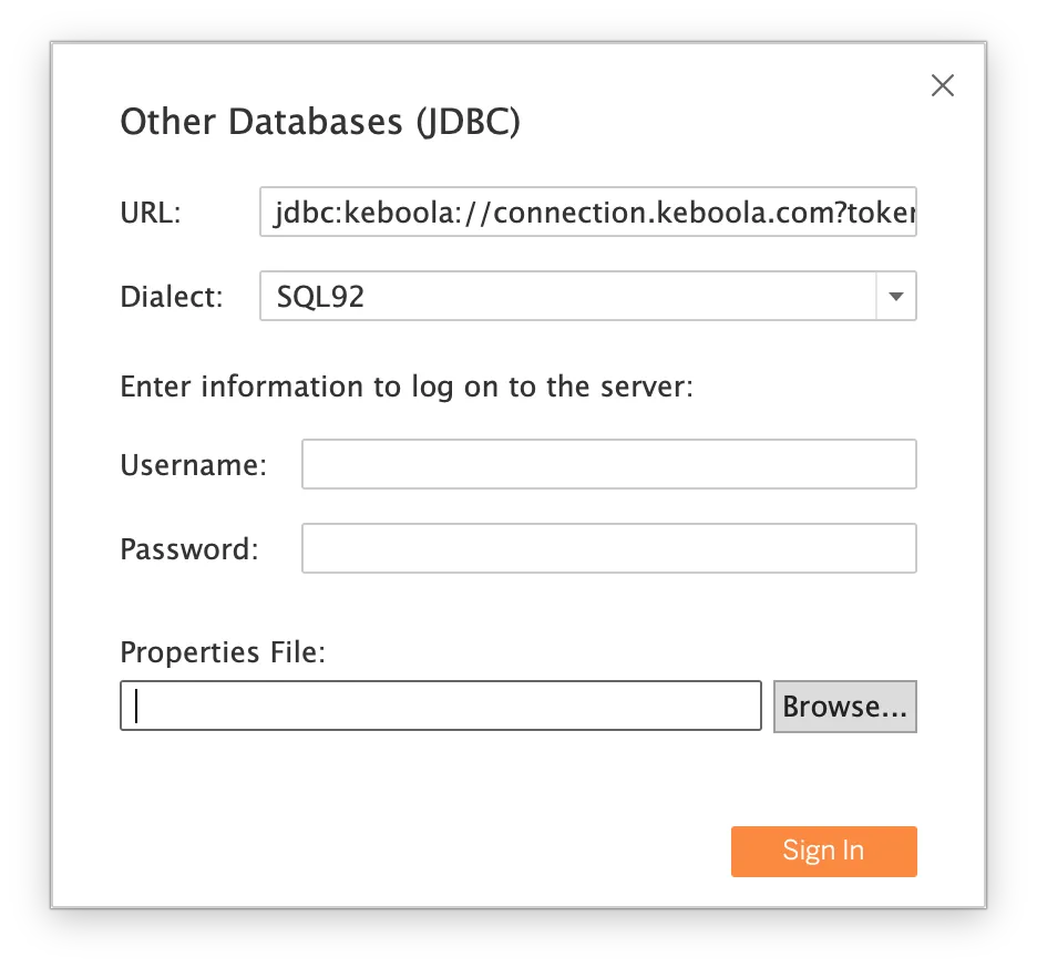 JDBC connection form