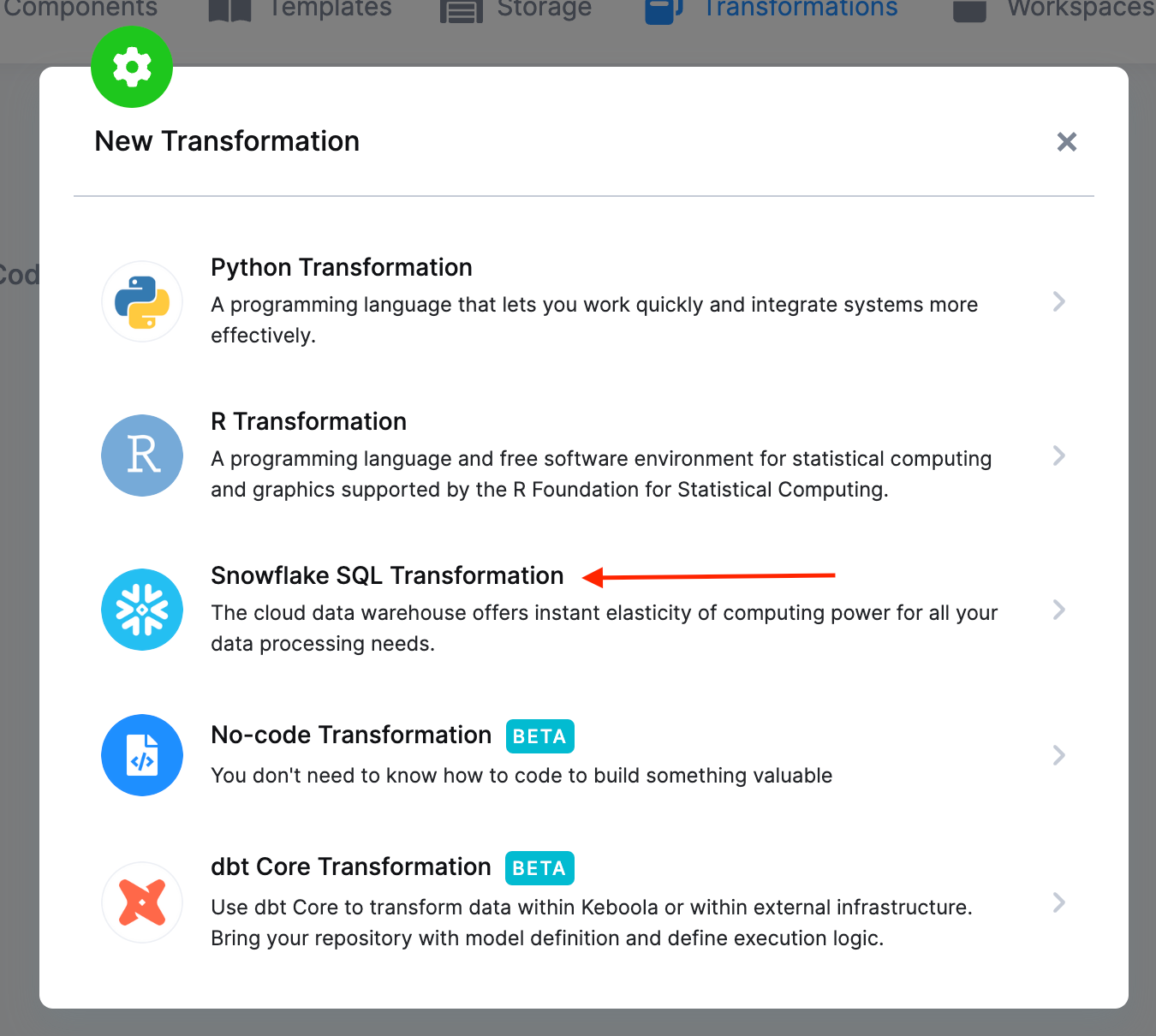 Screenshot - Create Transformation